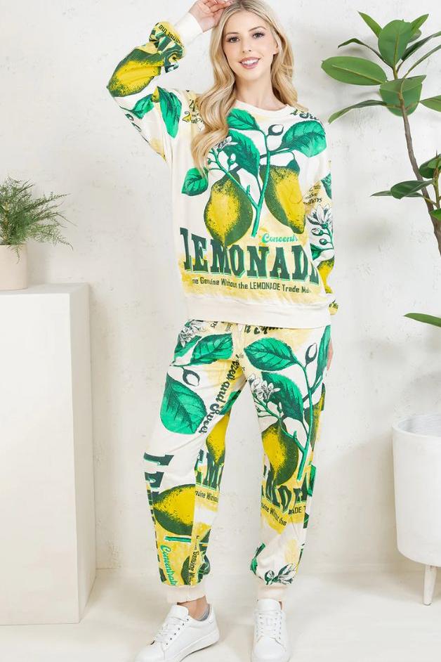 Olive and Bette's - Lemon Hand Block Printed Sweatsuit