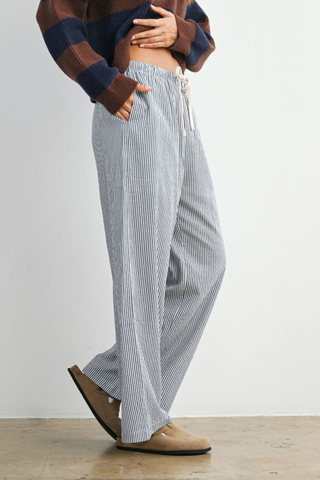 Road G - Drawstring Waist Striped Pants