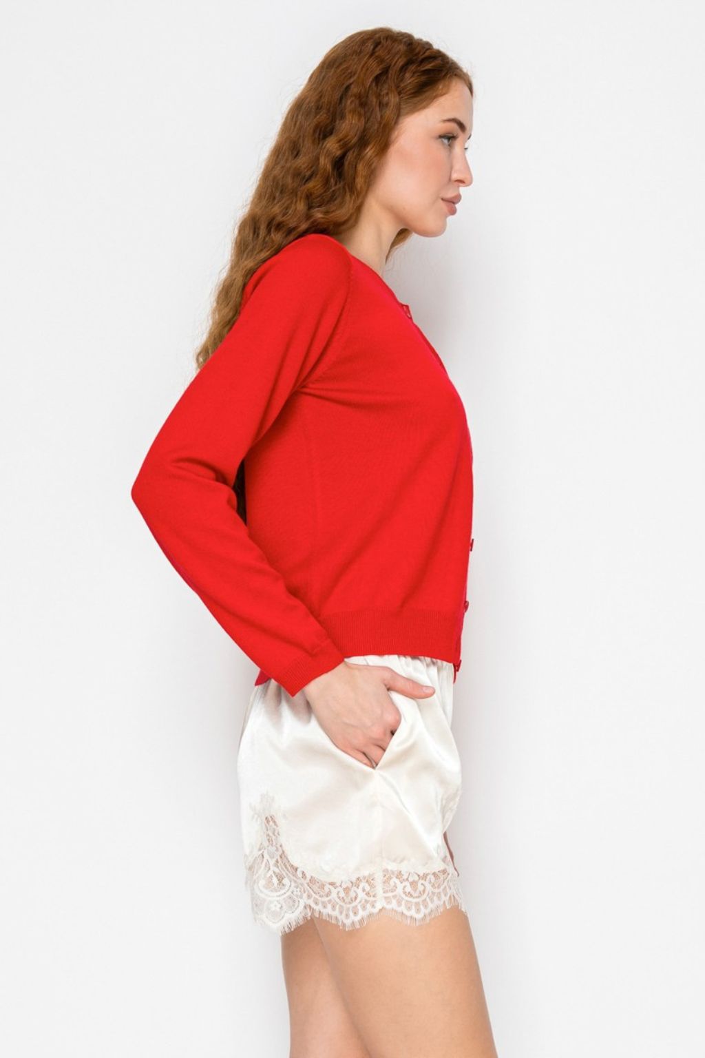 Road G - Lace Trim Satin Shorts - Ecru