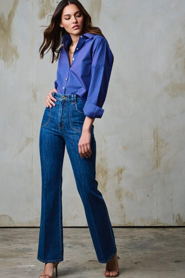 Hevron - Amita Top - Denim Wine Stripe