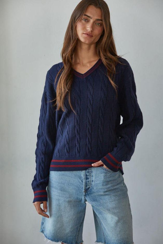 Road G - Chatham Cable Knit Tennis Sweater - Navy