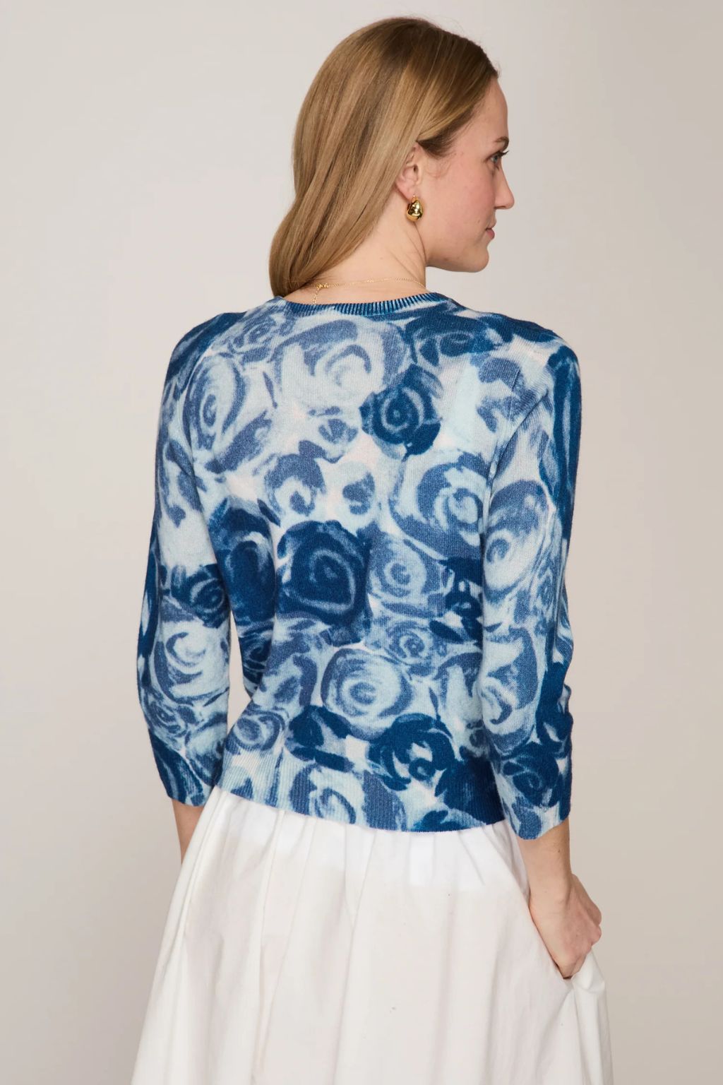 Autumn Cashmere - Watercolor Rose Baby Cardigan - Navy Combo
