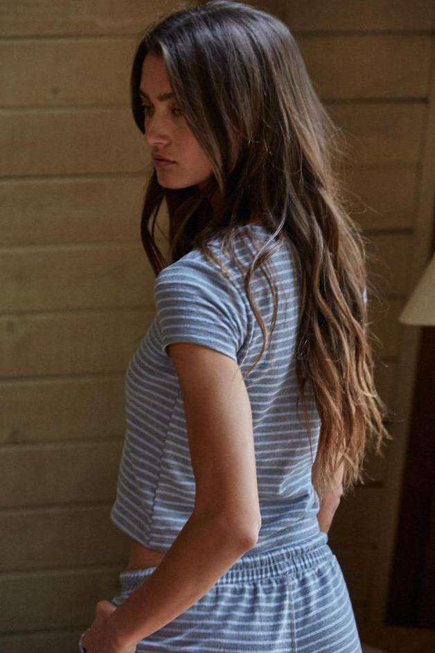 Road G - Sunday Striped Baby Tee - Grey/Blue