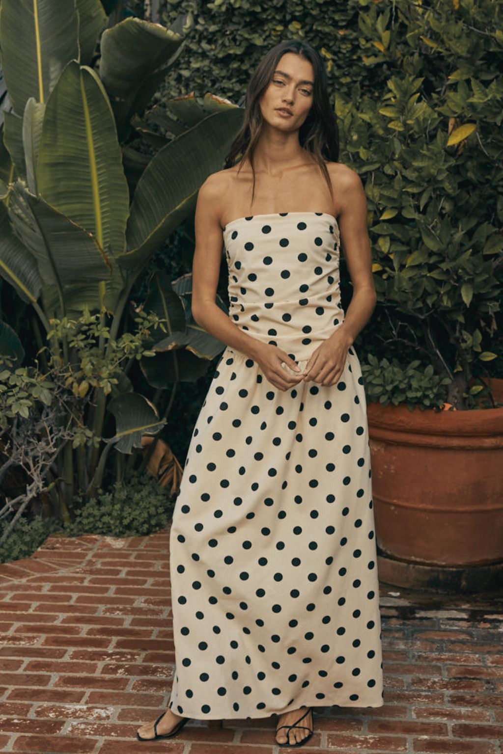 Olive and Bette's - Fiora Polka Dot Midi Dress - Beige