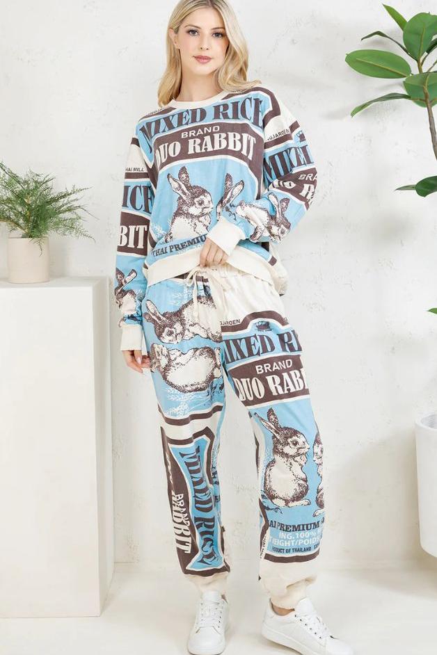 Olive and Bette's - Rabbit Hand Block Printed Sweatsuit