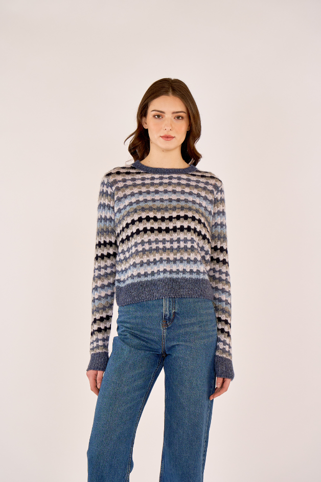 Autumn Cashmere - Multi Color Stitch Crew - Denim