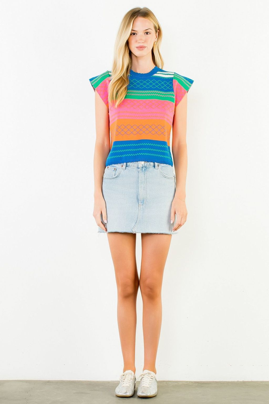 Olive and Bette's - Multi Color Knit Striped Flutter Top
