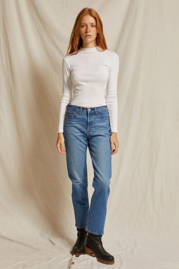 Perfect White Tee - Lauryn Mock Neck Long Sleeve Tee