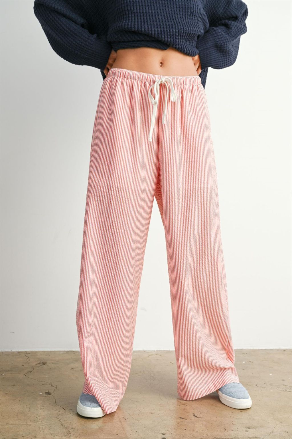Road G - Drawstring Waist Striped Pants