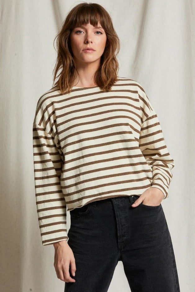 Perfect White Tee - Taylor Cotton Striped Tee - Walnut Stripe