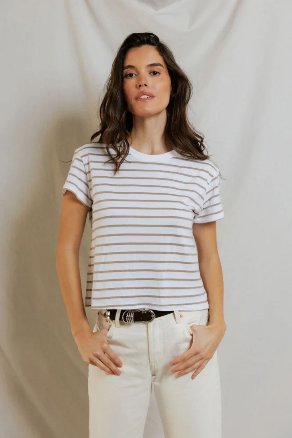 Perfect White Tee - Everett Stripe Crewneck Tee