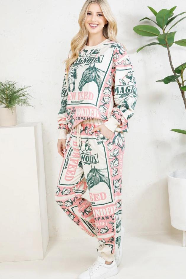 Olive and Bette's - Horse Hand Block Printed Sweatsuit