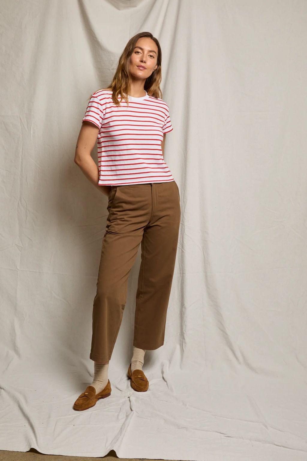 Perfect White Tee - Everett - Tomato Stripe