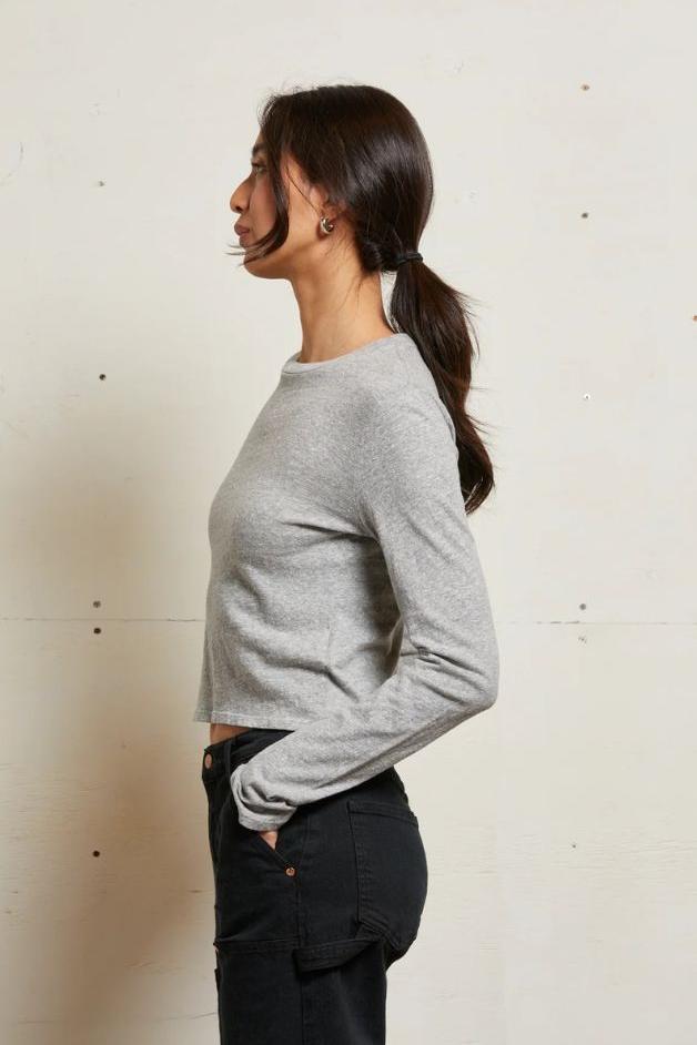 Perfect White Tee - Jamie Cotton Long Seeve Tee - Heather Grey