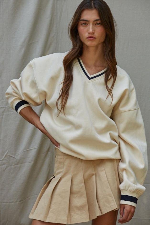 Road G - Stripe Hype Oversized Pullover - Cream