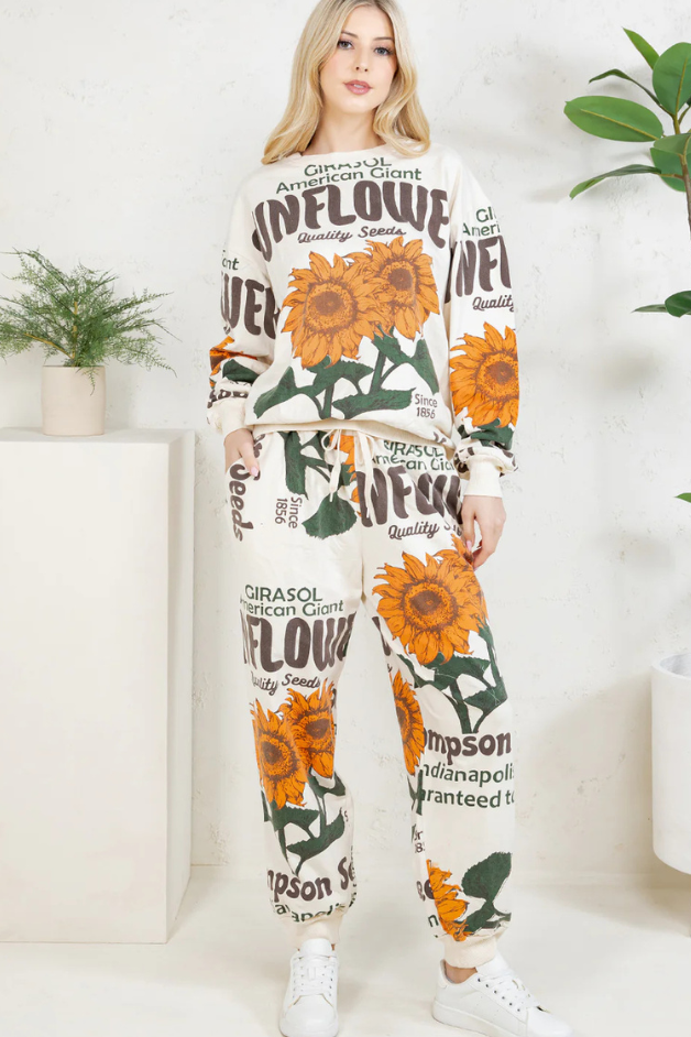 Olive and Bette's - Sunflower Hand Block Printed Sweatsuit