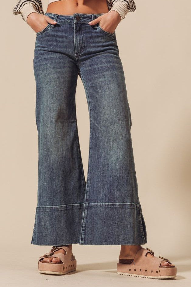 Olive and Bette's - Wide Leg Flare Denim With Side Slits