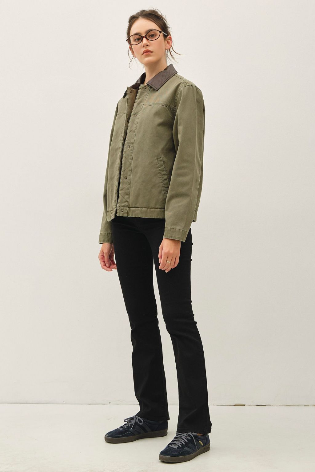 Road G - Chore Jacket With Leather Accent - Olive