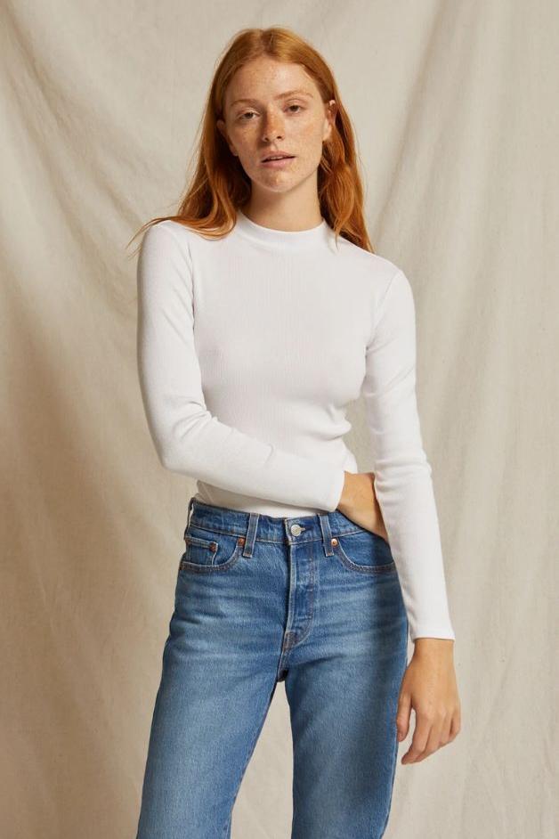 Perfect White Tee - Lauryn Mock Neck Long Sleeve Tee