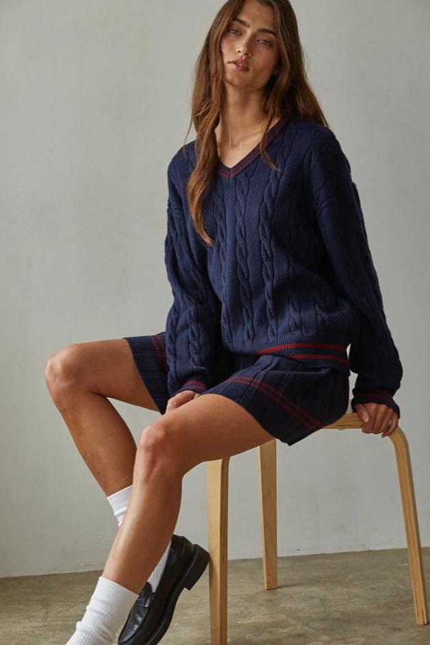 Road G - Chatham Cable Knit Tennis Sweater - Navy