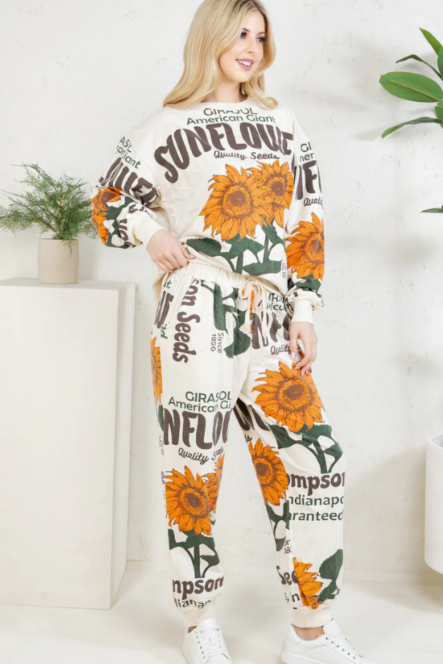 Olive and Bette's - Sunflower Hand Block Printed Sweatsuit