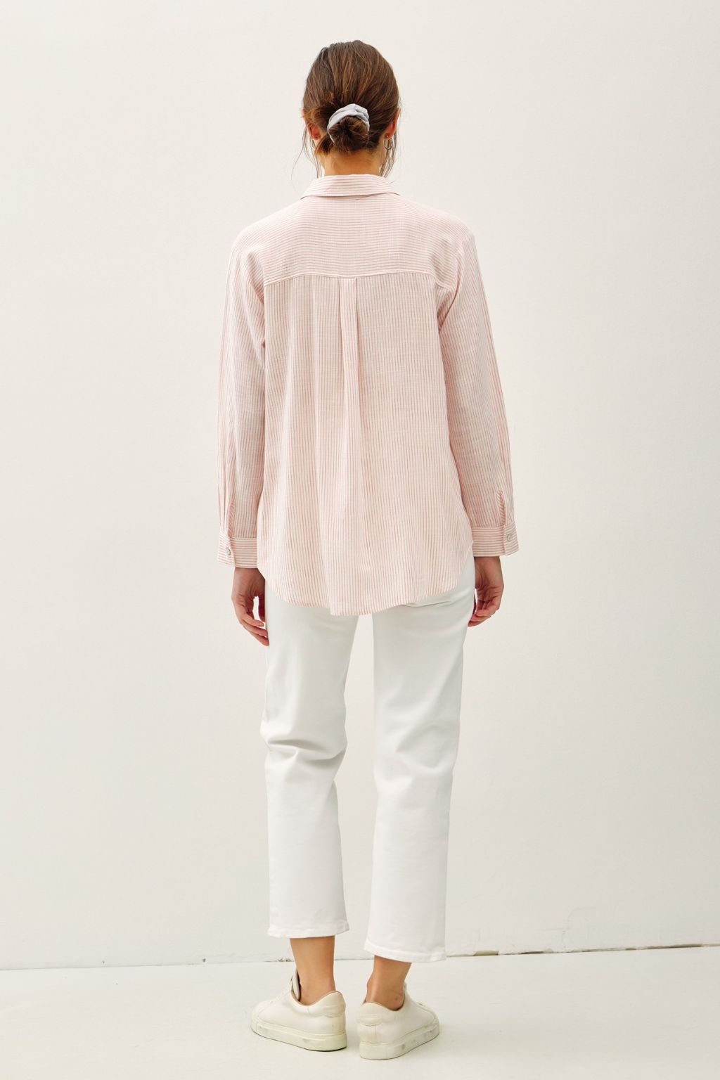 Road G - Pinstripe Button Front Shirt - Light Coral