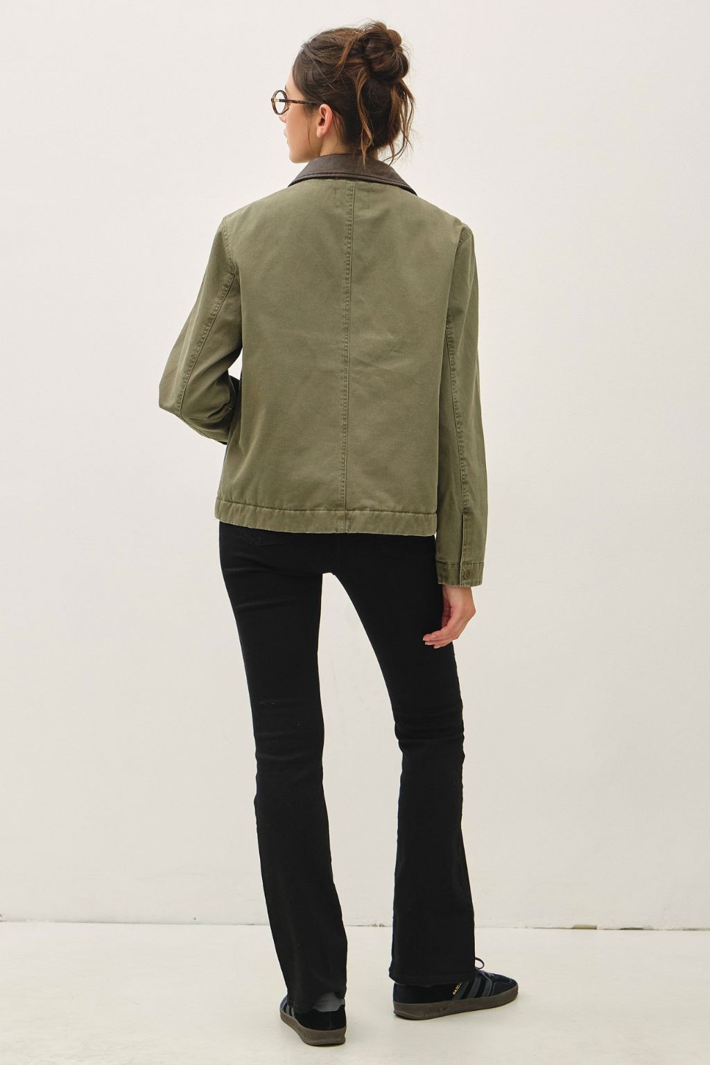 Road G - Chore Jacket With Leather Accent - Olive
