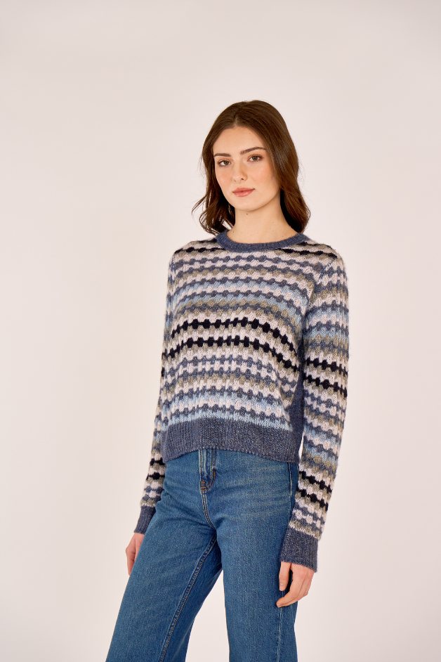 Autumn Cashmere - Multi Color Stitch Crew - Denim