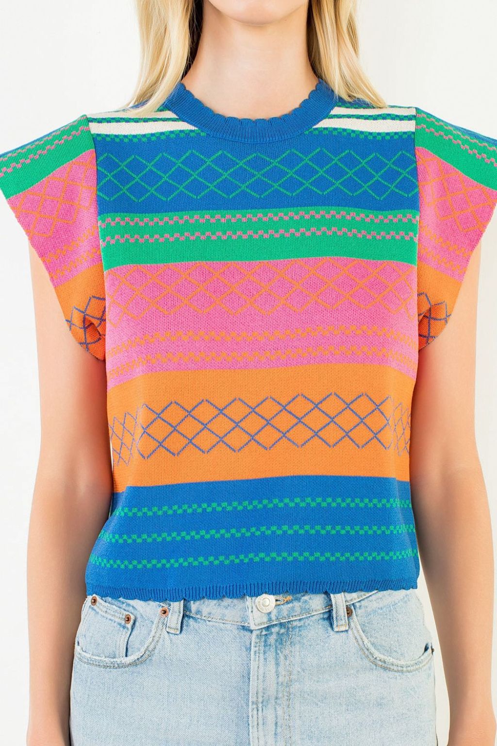 Olive and Bette's - Multi Color Knit Striped Flutter Top