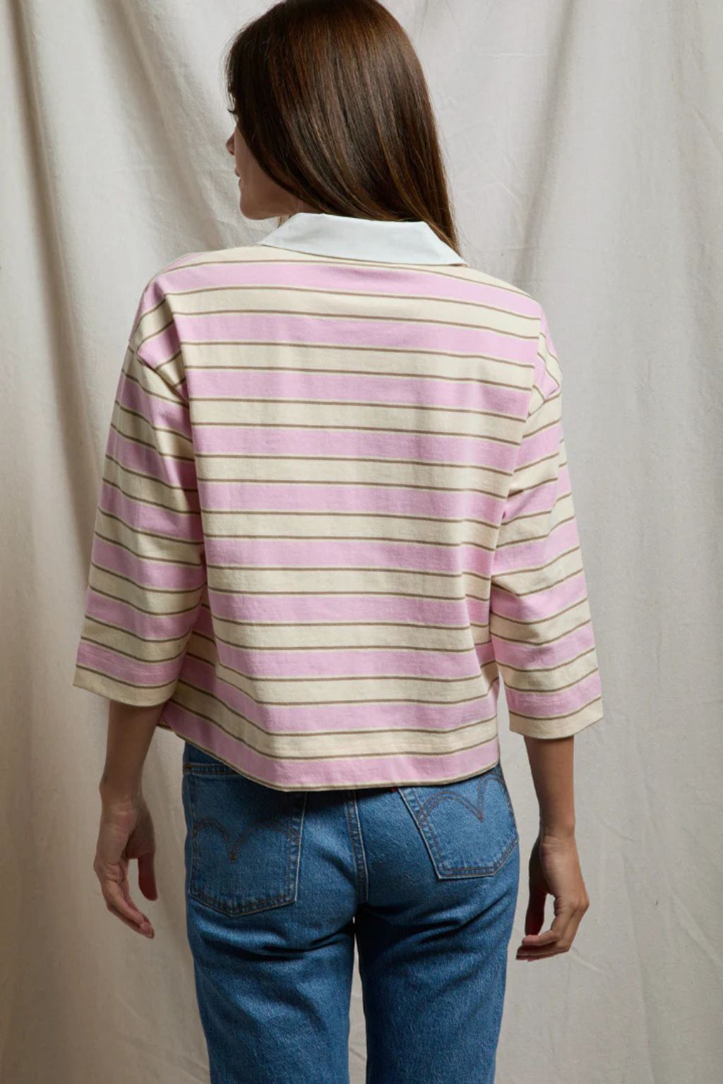 PerfectWhiteTee - Daria Cotton Rugby - Sugar Pink Stripe