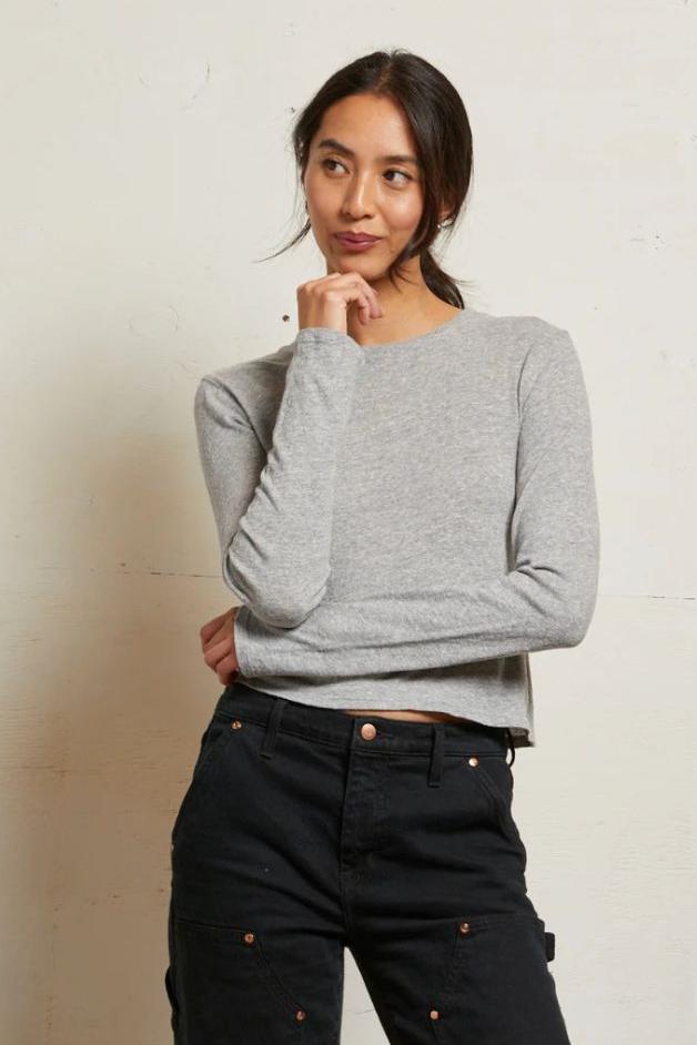 Perfect White Tee - Jamie Cotton Long Seeve Tee - Heather Grey