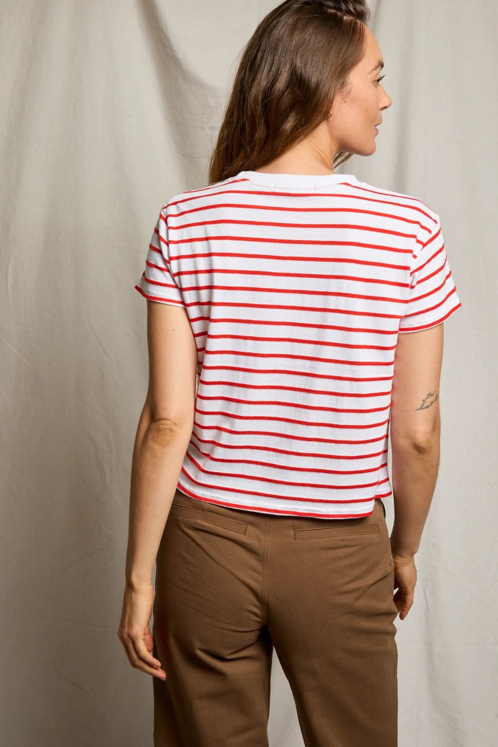 Perfect White Tee - Everett - Tomato Stripe