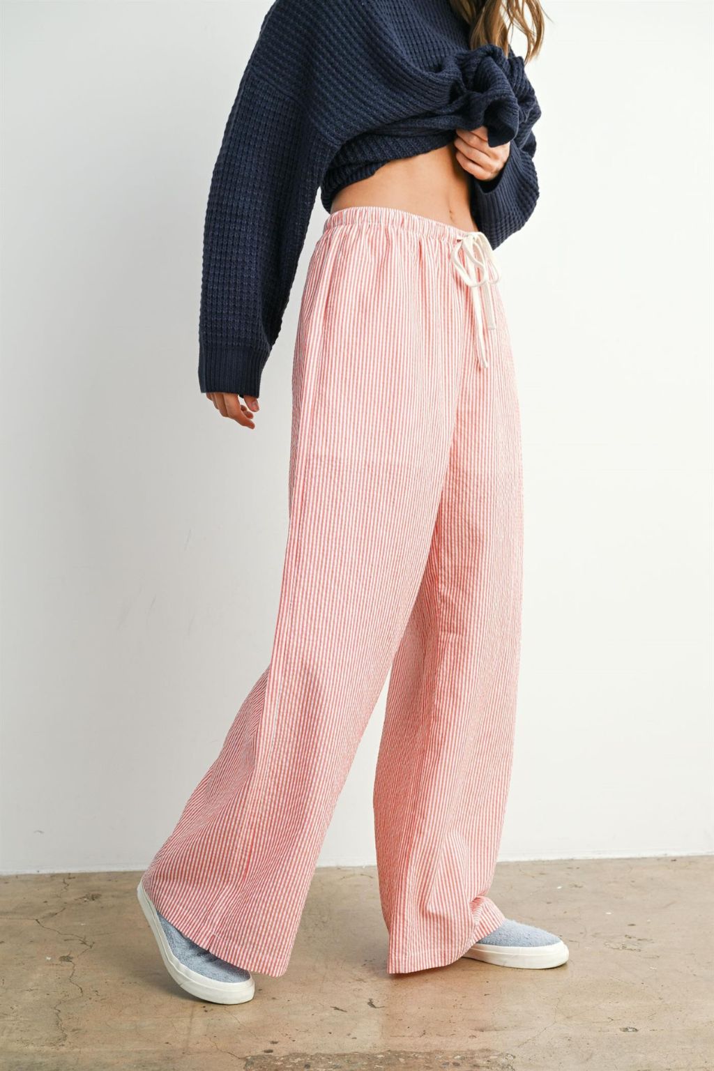 Road G - Drawstring Waist Striped Pants