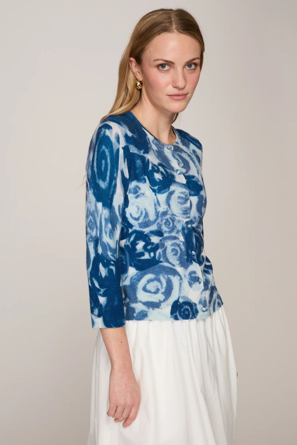 Autumn Cashmere - Watercolor Rose Baby Cardigan - Navy Combo