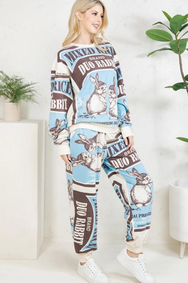 Olive and Bette's - Rabbit Hand Block Printed Sweatsuit