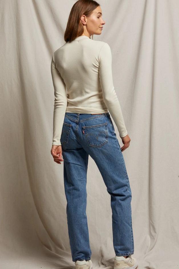 Perfect White Tee - Lauryn Mock Neck Long Sleeve Tee