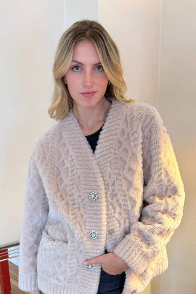 Jocelyn - Cortina Sherpa Cardigan with Jewel Buttons