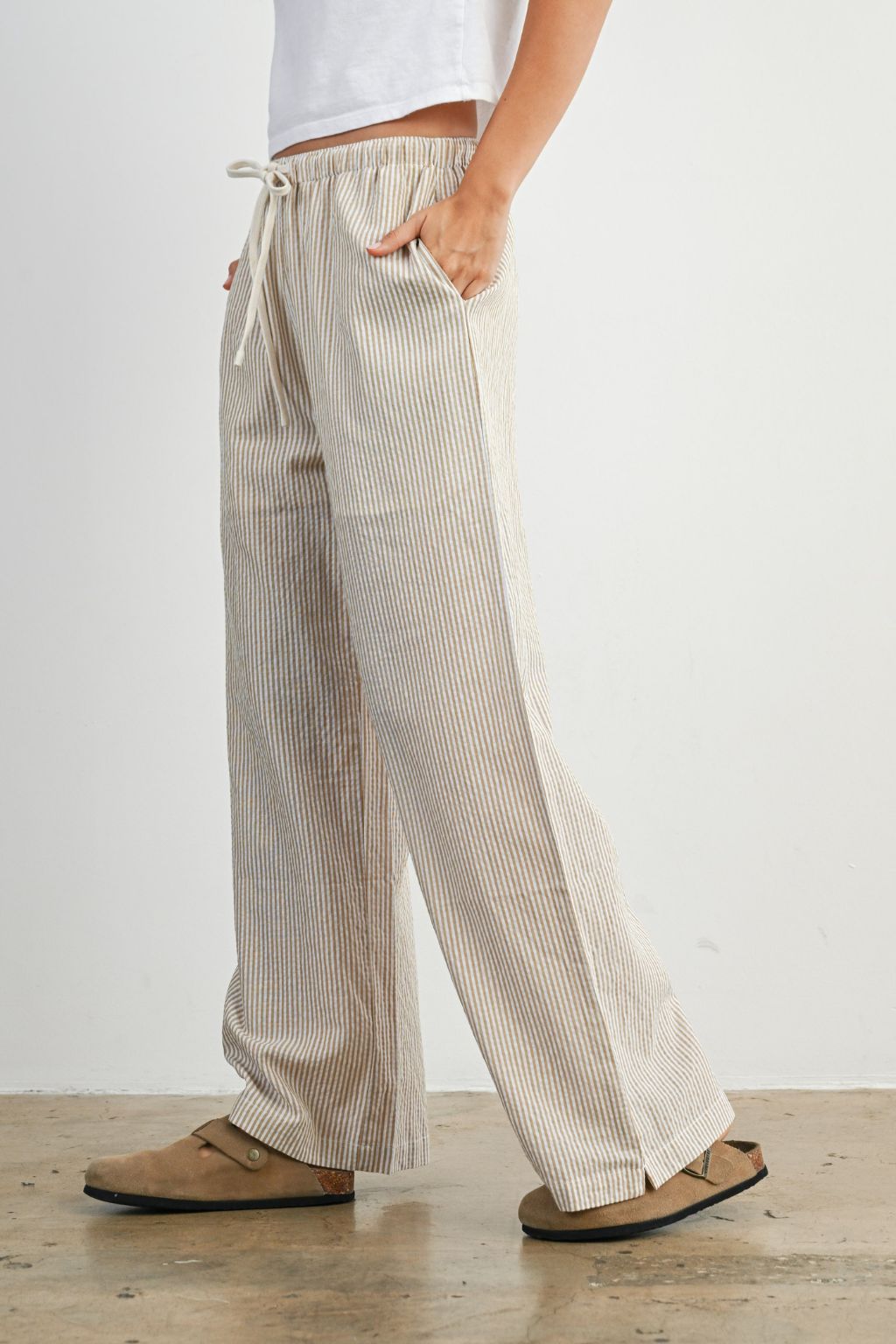 Road G - Drawstring Waist Striped Pants