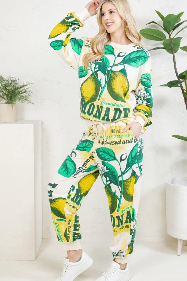 Olive and Bette's - Lemon Hand Block Printed Sweatsuit