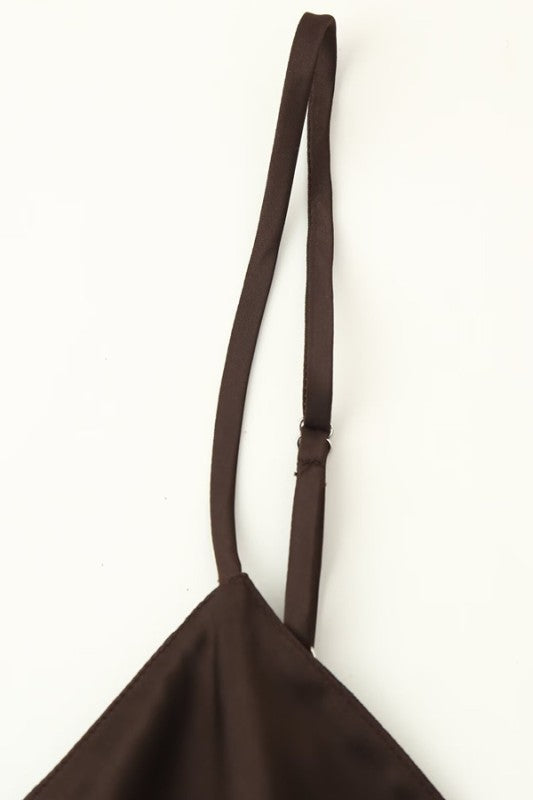 Olive and Bette's - Lace Trim Satin Slip Dress - Brown