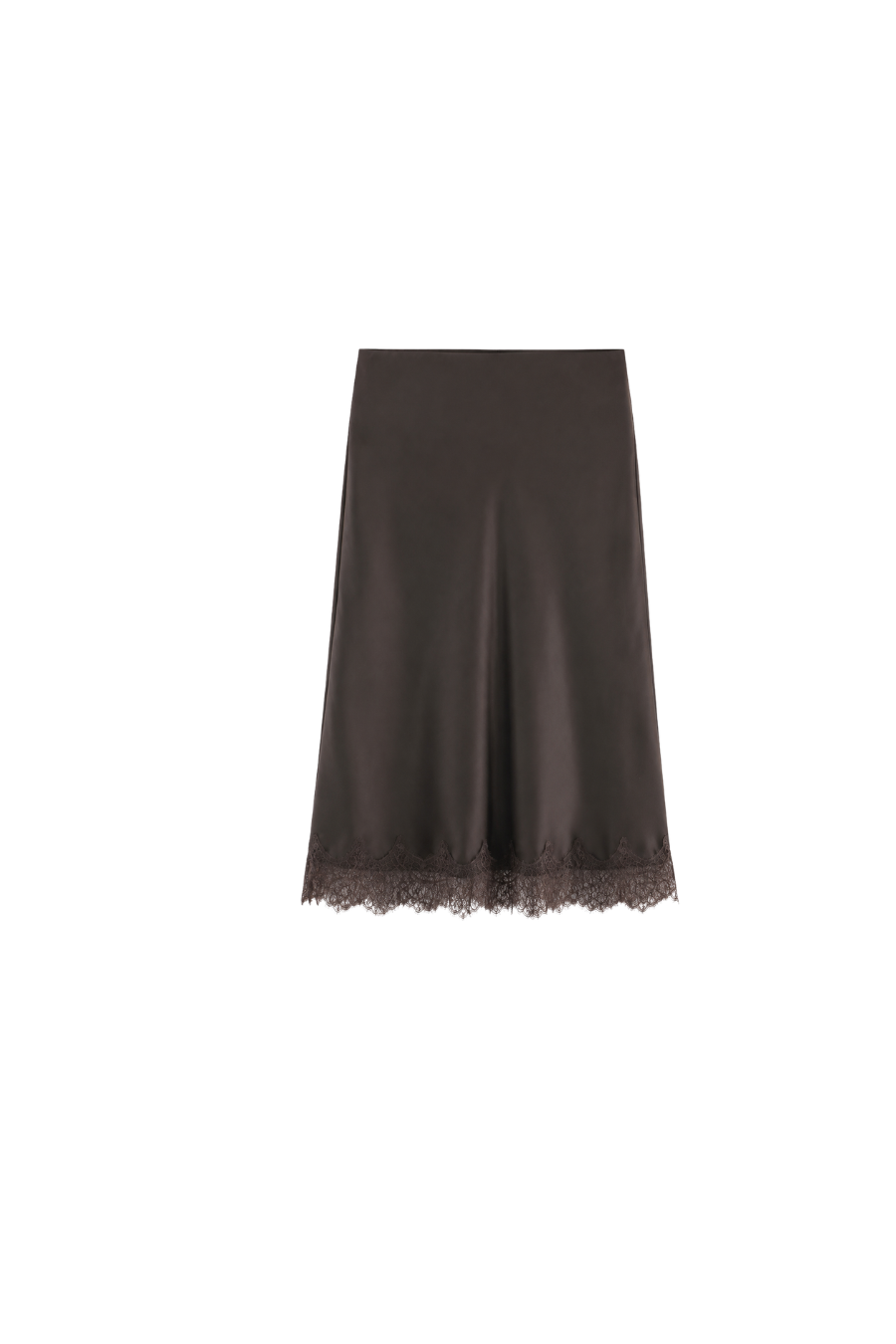 Olive and Bette's - Jagged Edge Lace Trim Satin Midi Skirt