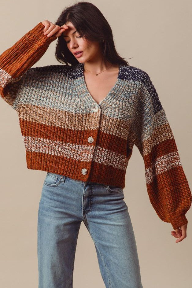 Olive and Bette's - Multi Color Stripe Cardigan - Navy/Rust