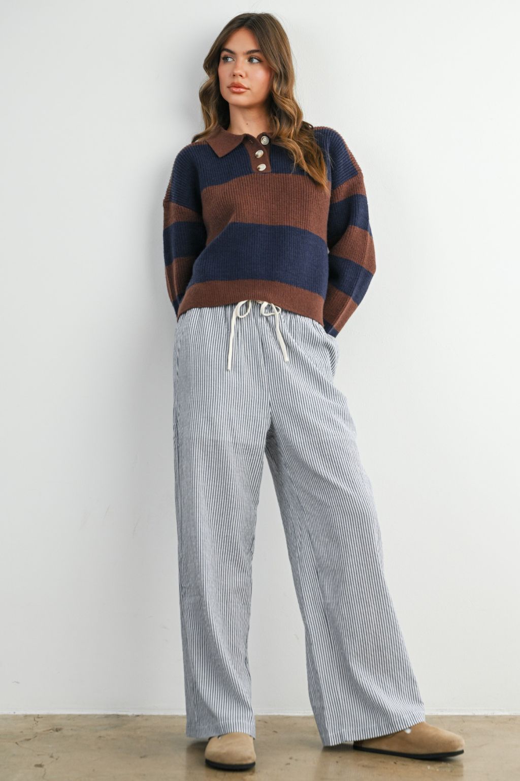 Road G - Drawstring Waist Striped Pants