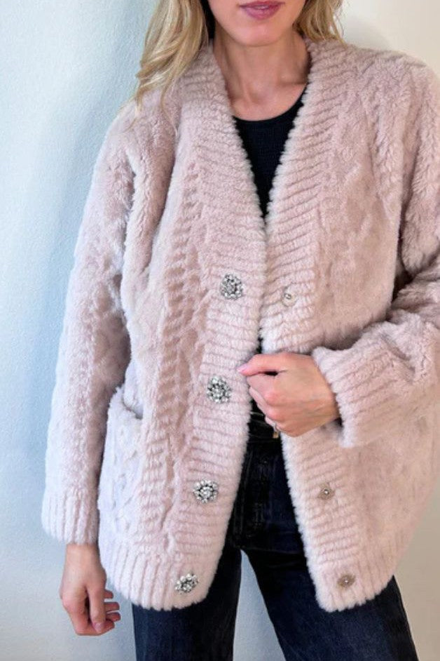 Jocelyn - Cortina Sherpa Cardigan with Jewel Buttons