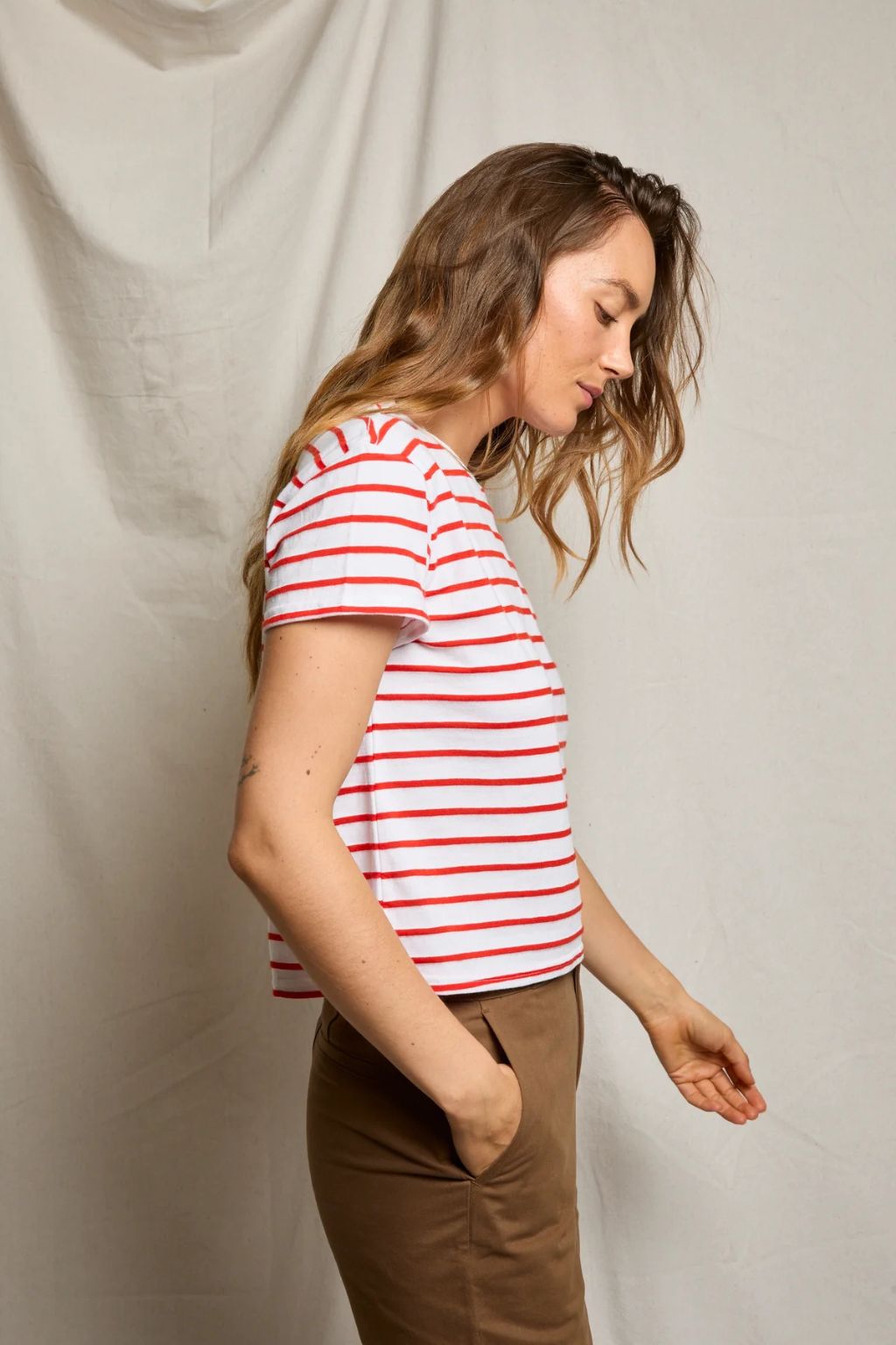 Perfect White Tee - Everett - Tomato Stripe