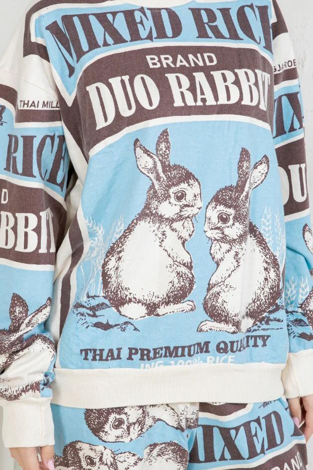 Olive and Bette's - Rabbit Hand Block Printed Sweatsuit