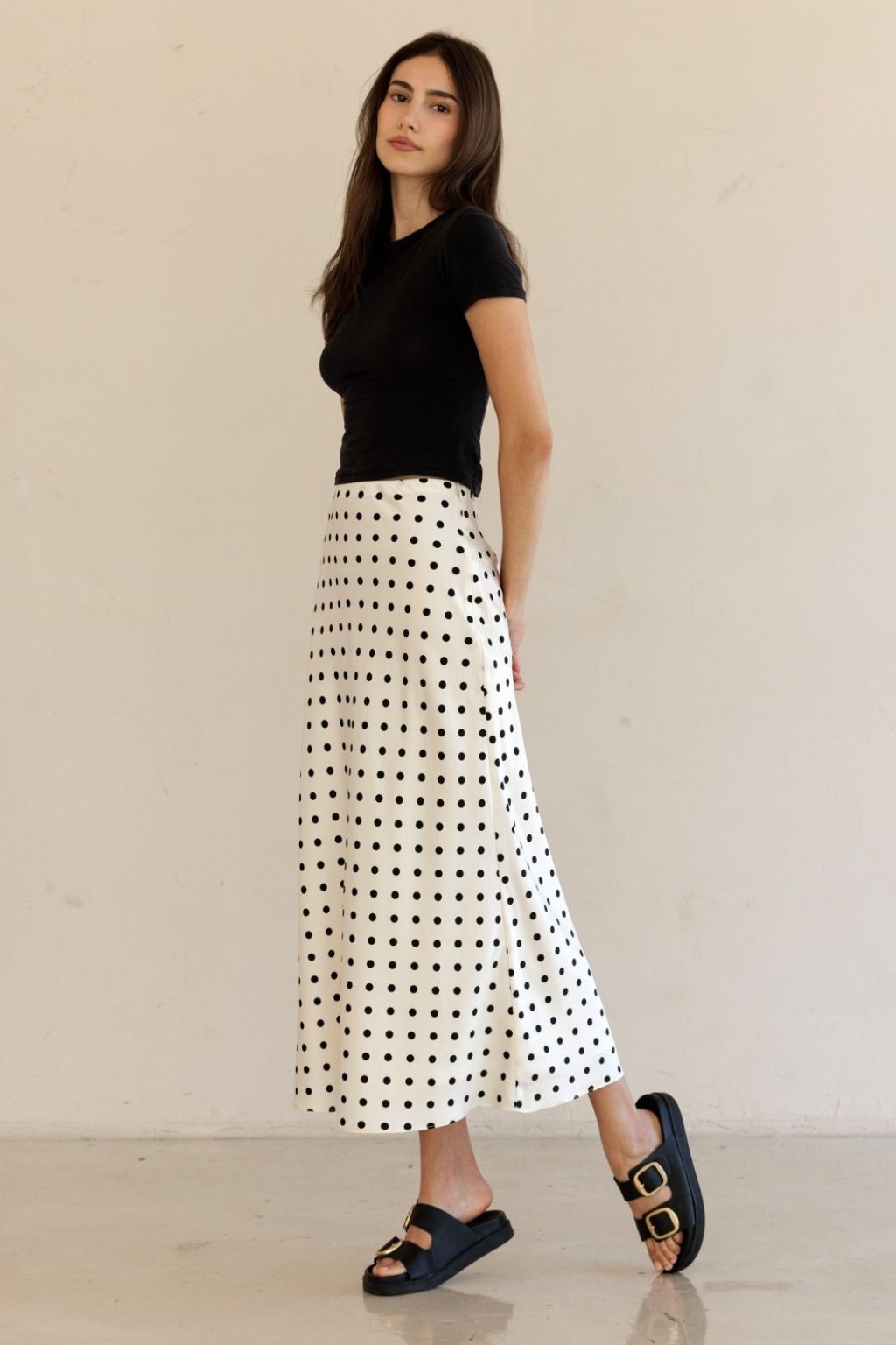 Olive and Bette's - Polka Dot Satin Midi Skirt
