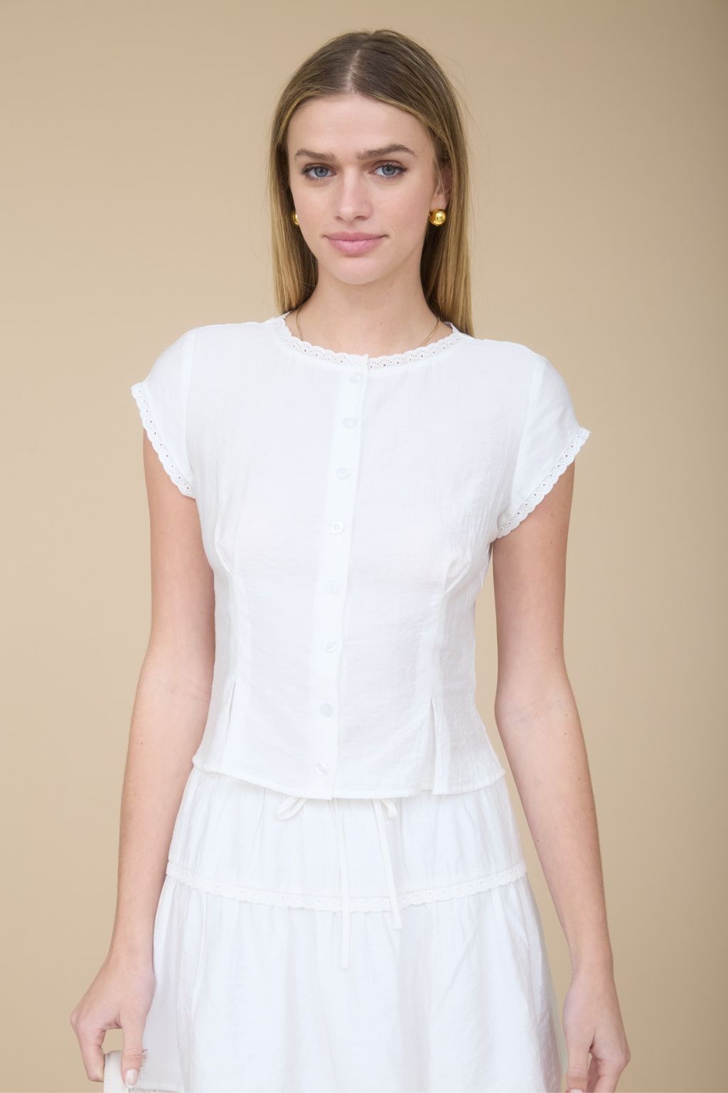 Road G - Lace Trim Pintuck Blouse