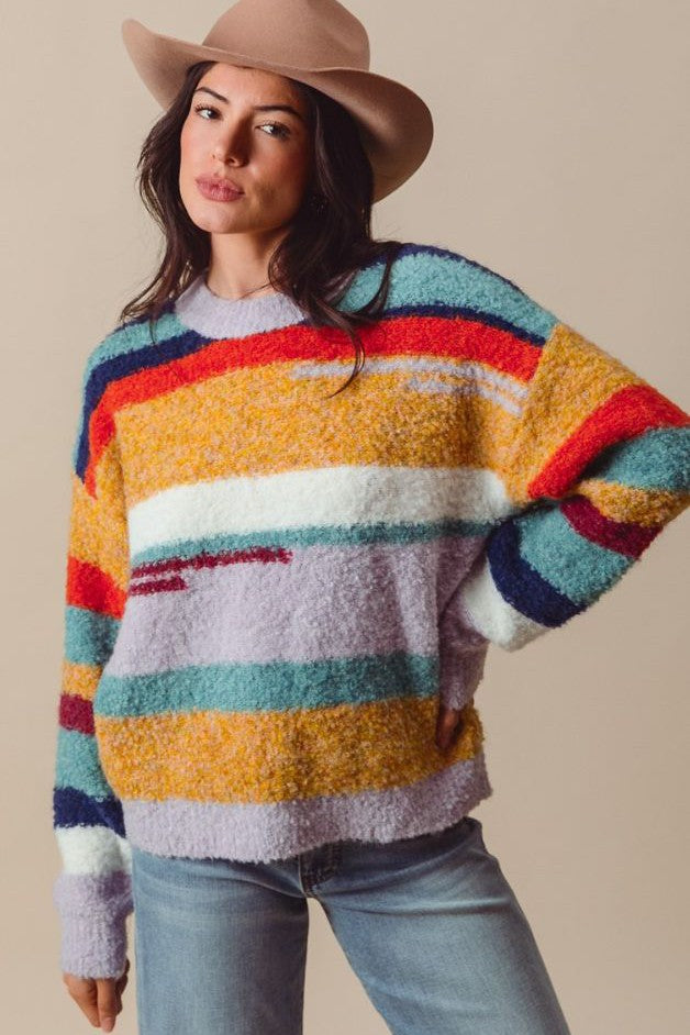 Olive and Bette's - Multi Color Fuzzy Knit Crew Sweater - Dusty Lavender