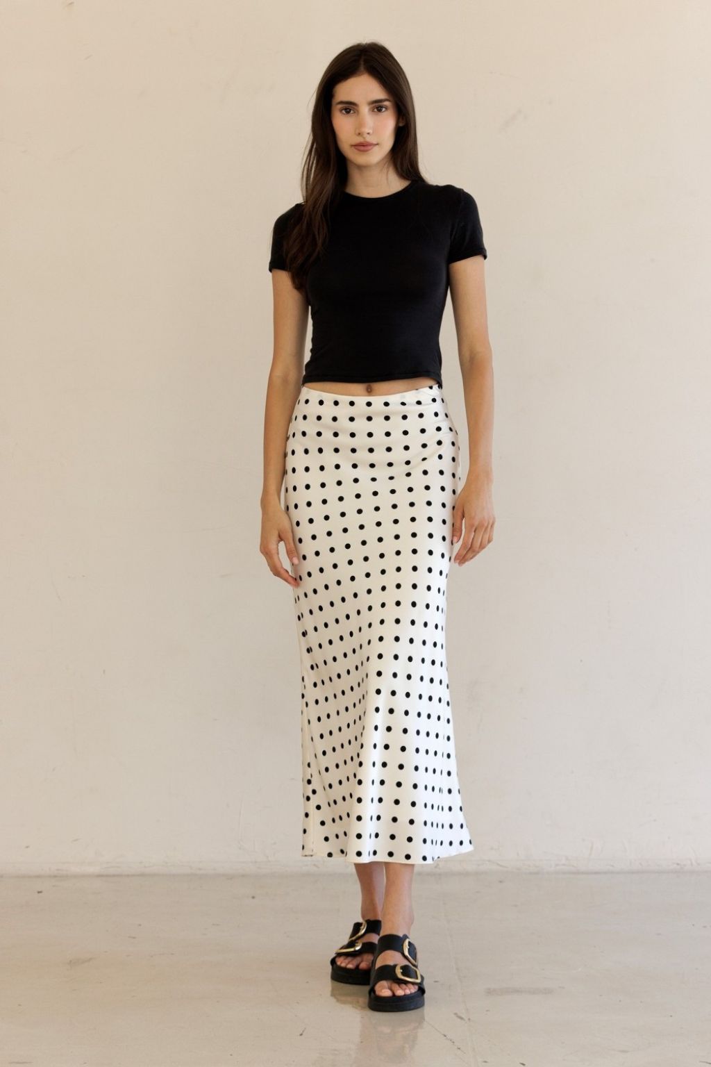 Olive and Bette's - Polka Dot Satin Midi Skirt
